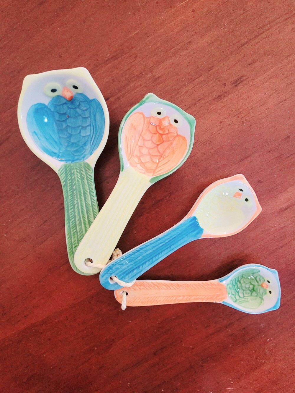 Pier 1 P1 Retired Hand-Painted Owl Measuring Spoons Set 4 Piece